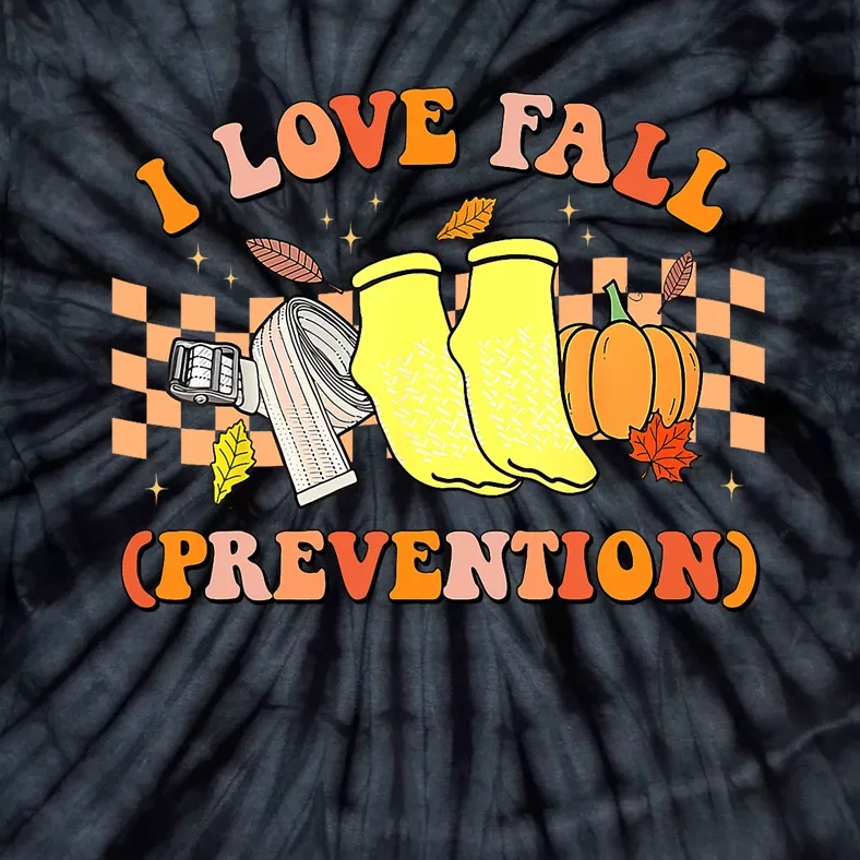 Groovy Retro I Love Fall Prevention Fall Physical Therapy Tie-Dye T-Shirt