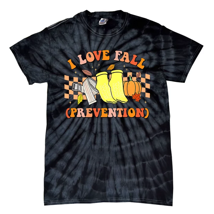 Groovy Retro I Love Fall Prevention Fall Physical Therapy Tie-Dye T-Shirt