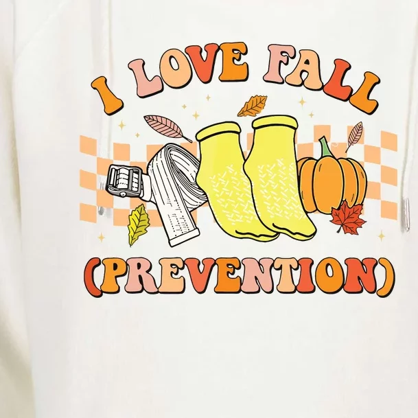 Groovy Retro I Love Fall Prevention Fall Physical Therapy Womens Funnel Neck Pullover Hood