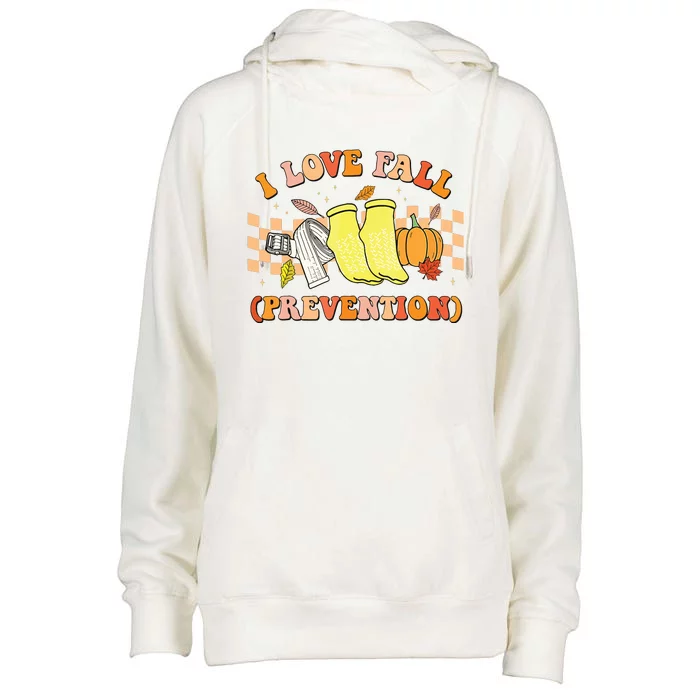 Groovy Retro I Love Fall Prevention Fall Physical Therapy Womens Funnel Neck Pullover Hood