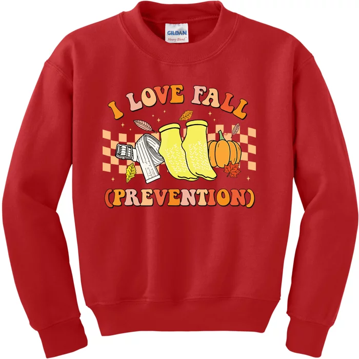 Groovy Retro I Love Fall Prevention Fall Physical Therapy Kids Sweatshirt