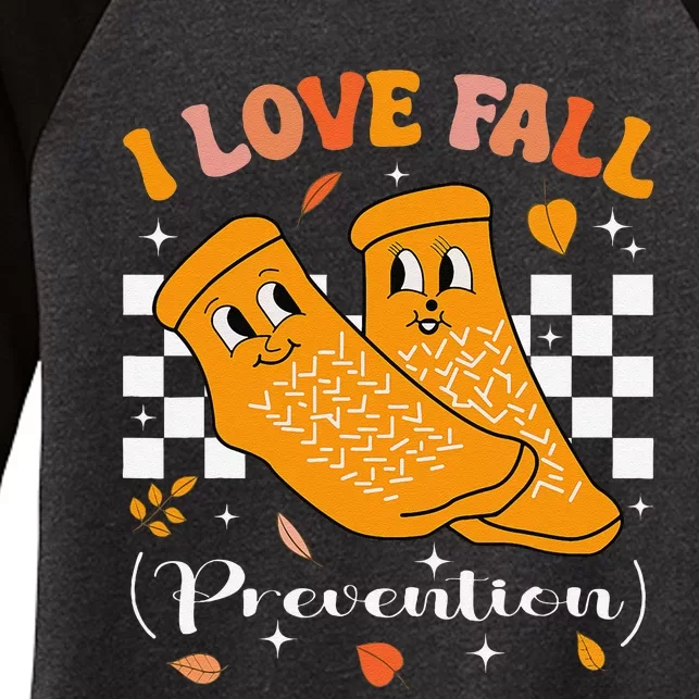 Groovy Retro I Love Fall Prevention Fall Physical Therapy Women's Tri-Blend 3/4-Sleeve Raglan Shirt