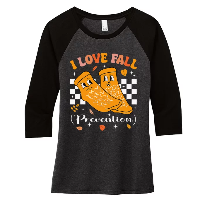 Groovy Retro I Love Fall Prevention Fall Physical Therapy Women's Tri-Blend 3/4-Sleeve Raglan Shirt