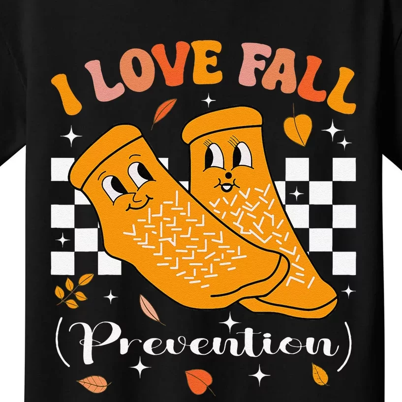 Groovy Retro I Love Fall Prevention Fall Physical Therapy Kids T-Shirt