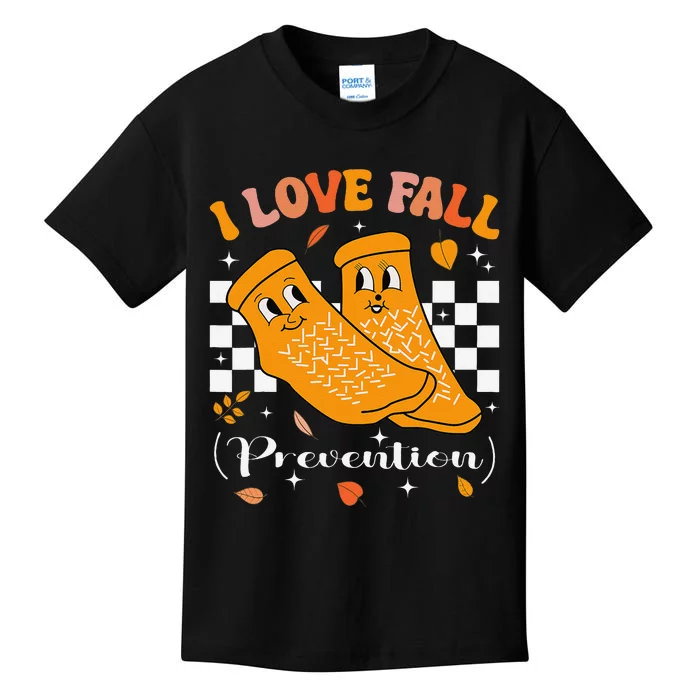 Groovy Retro I Love Fall Prevention Fall Physical Therapy Kids T-Shirt