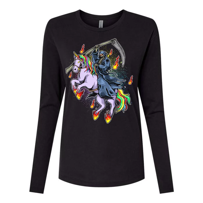 Grim Reaper Riding Rainbow Unicorn Womens Cotton Relaxed Long Sleeve T-Shirt