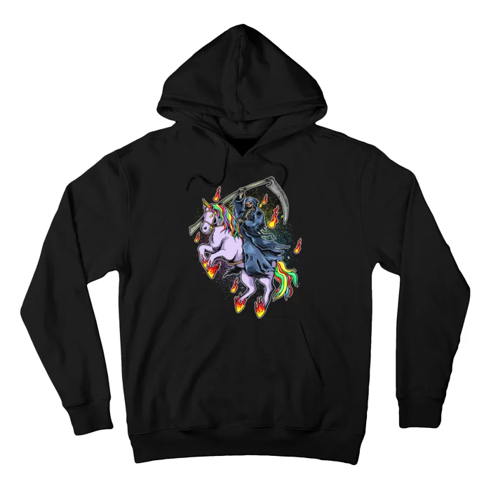 Grim Reaper Riding Rainbow Unicorn Hoodie