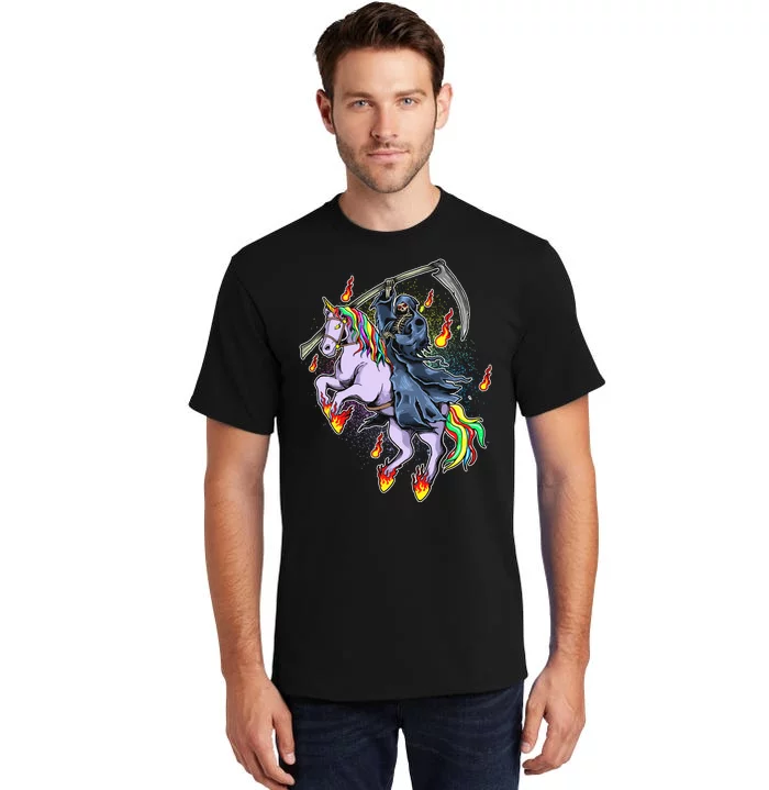 Grim Reaper Riding Rainbow Unicorn Tall T-Shirt