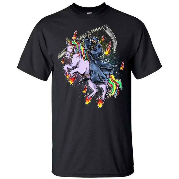 Grim Reaper Riding Rainbow Unicorn Tall T-Shirt