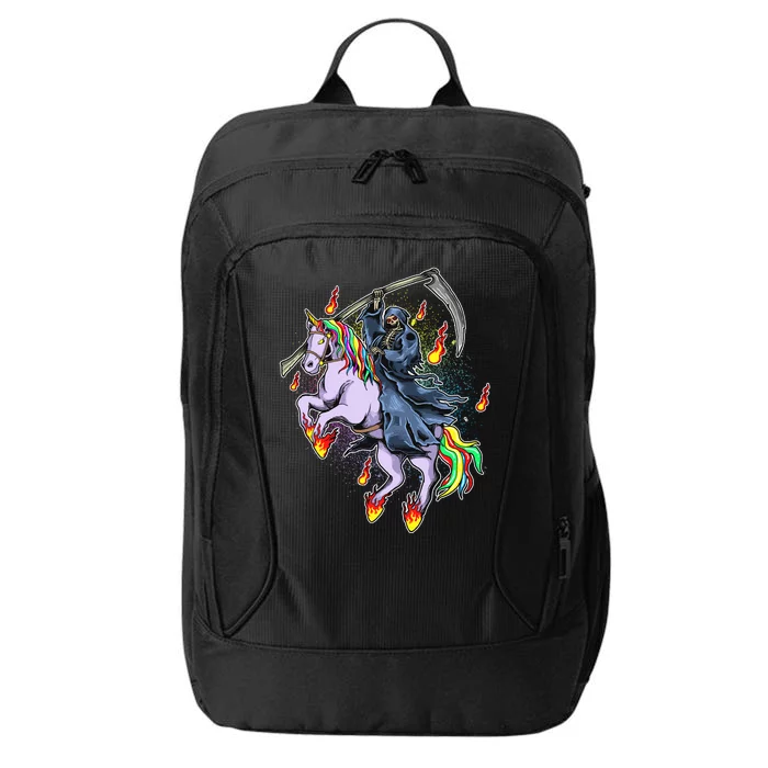 Grim Reaper Riding Rainbow Unicorn City Backpack