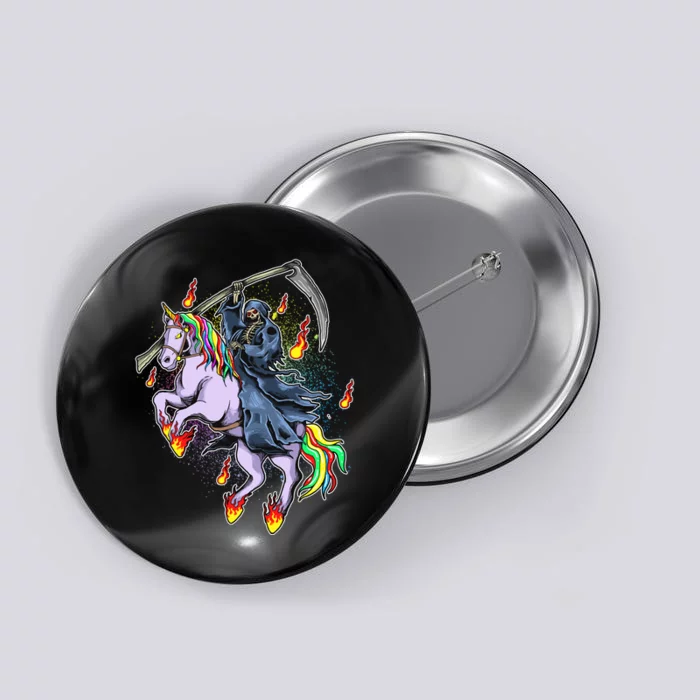 Grim Reaper Riding Rainbow Unicorn Button