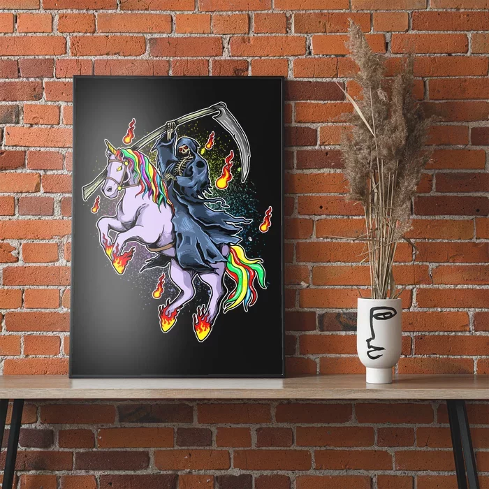 Grim Reaper Riding Rainbow Unicorn Poster