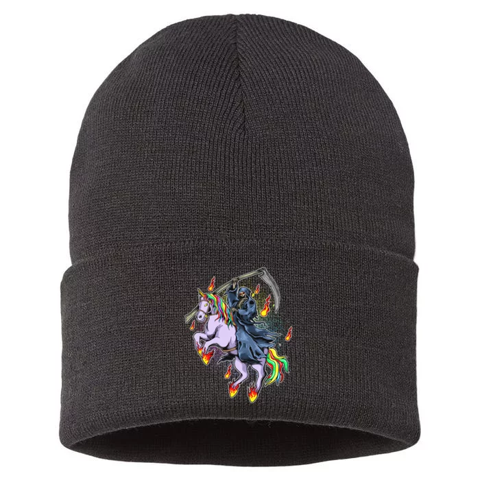 Grim Reaper Riding Rainbow Unicorn Sustainable Knit Beanie