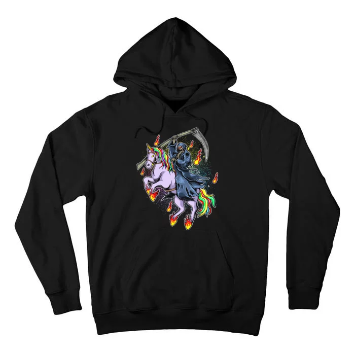 Grim Reaper Riding Rainbow Unicorn Tall Hoodie