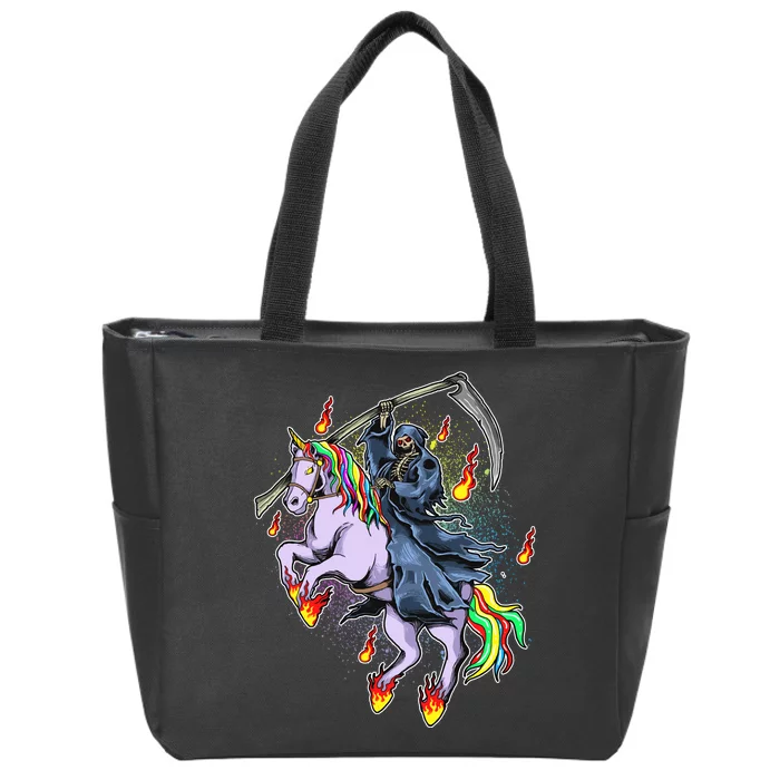 Grim Reaper Riding Rainbow Unicorn Zip Tote Bag