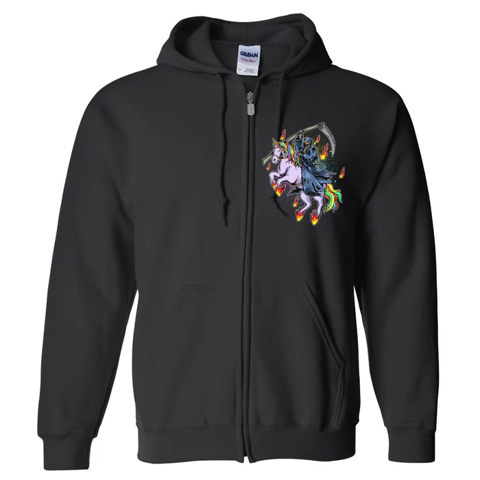 Grim Reaper Riding Rainbow Unicorn Full Zip Hoodie