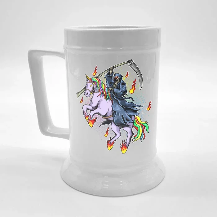 Grim Reaper Riding Rainbow Unicorn Front & Back Beer Stein