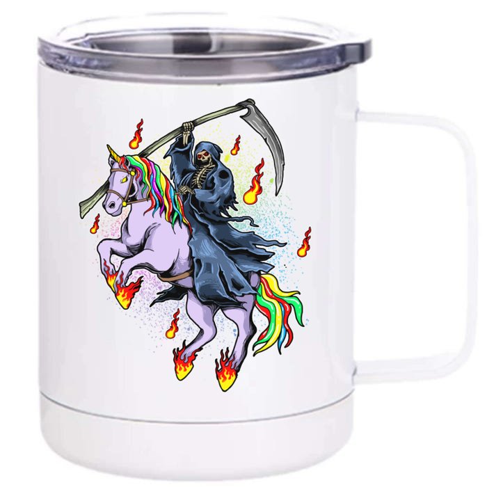 Grim Reaper Riding Rainbow Unicorn Front & Back 12oz Stainless Steel Tumbler Cup