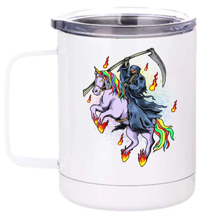 Grim Reaper Riding Rainbow Unicorn Front & Back 12oz Stainless Steel Tumbler Cup