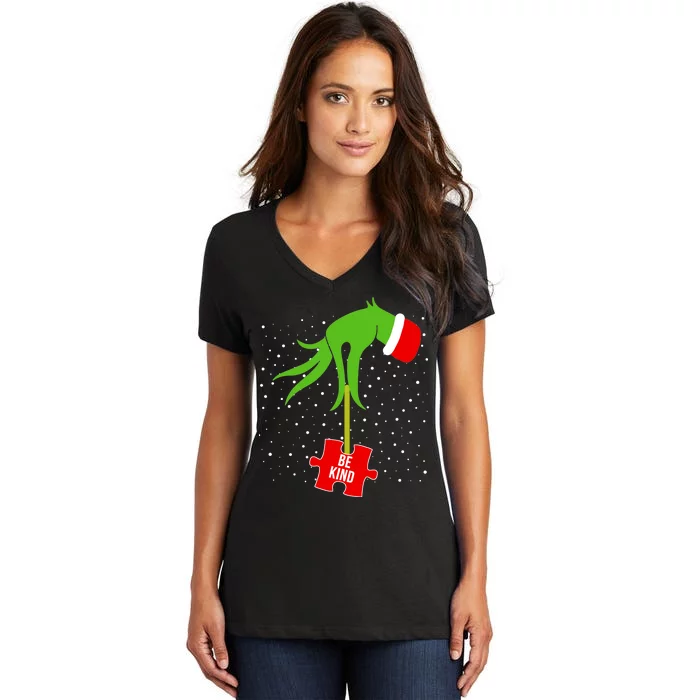 Autism Puzzle Piece Naughty Santa Women's V-Neck T-Shirt