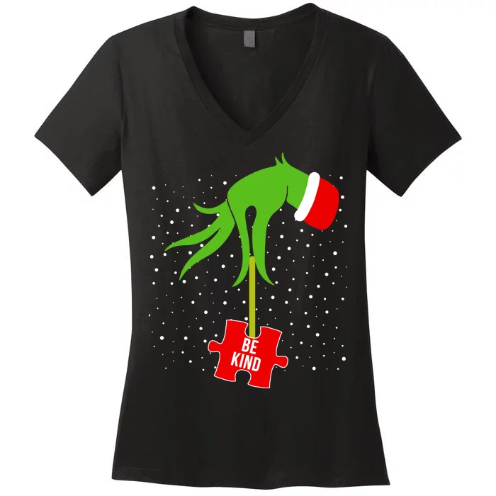 Autism Puzzle Piece Naughty Santa Women's V-Neck T-Shirt