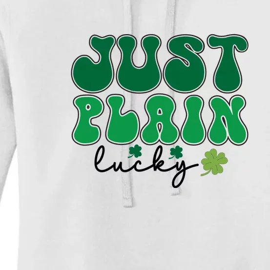 Groovy Retro Just Plain Lucky St Patrick Day Shamrock Women's Pullover Hoodie