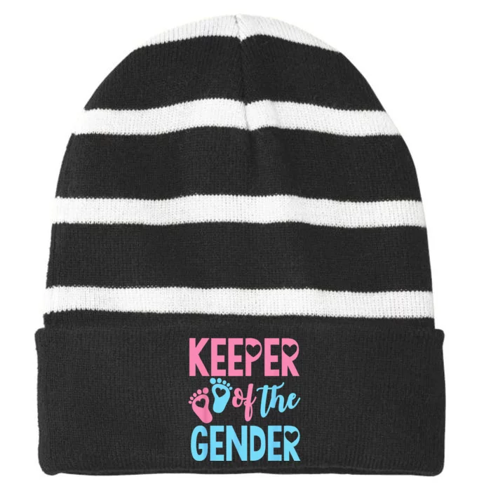 Gender Reveal Keeper Of The Gender Gender Reveal Striped Beanie with Solid Band