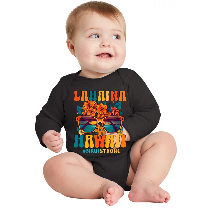 Groovy Retro Lahaina Pray For Maui Hawaii Strong Baby Long Sleeve Bodysuit