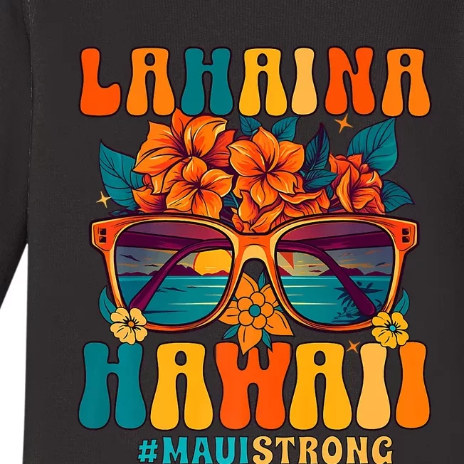 Groovy Retro Lahaina Pray For Maui Hawaii Strong Baby Long Sleeve Bodysuit