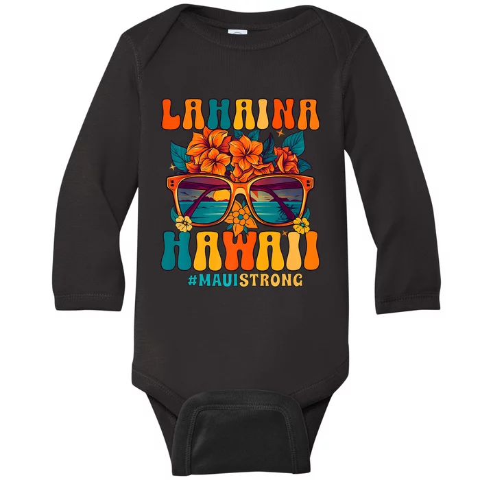 Groovy Retro Lahaina Pray For Maui Hawaii Strong Baby Long Sleeve Bodysuit