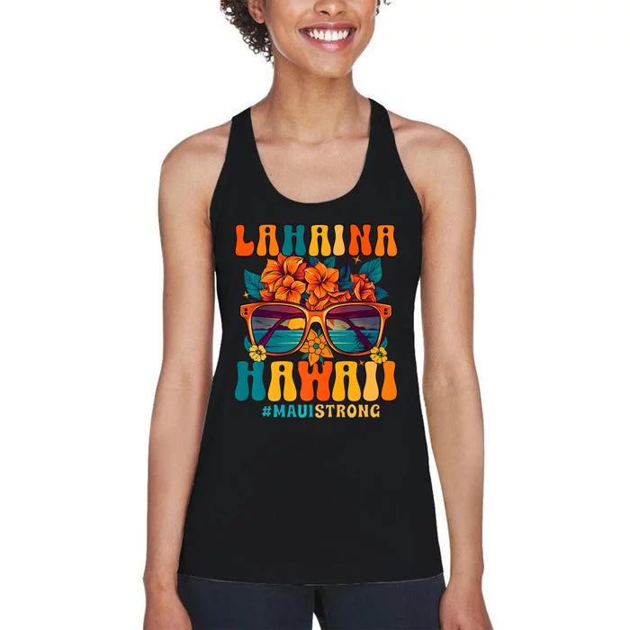 Groovy Retro Lahaina Pray For Maui Hawaii Strong Women's Racerback Tank