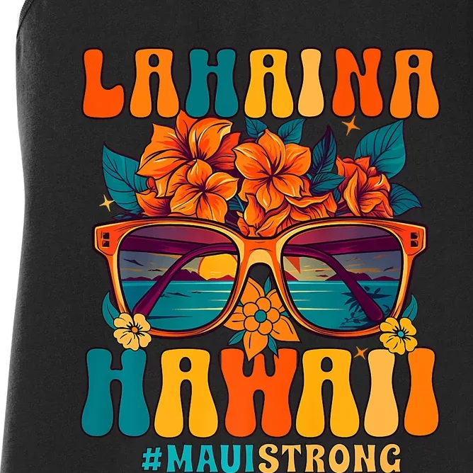 Groovy Retro Lahaina Pray For Maui Hawaii Strong Women's Racerback Tank