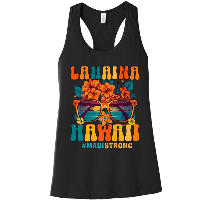 Groovy Retro Lahaina Pray For Maui Hawaii Strong Women's Racerback Tank