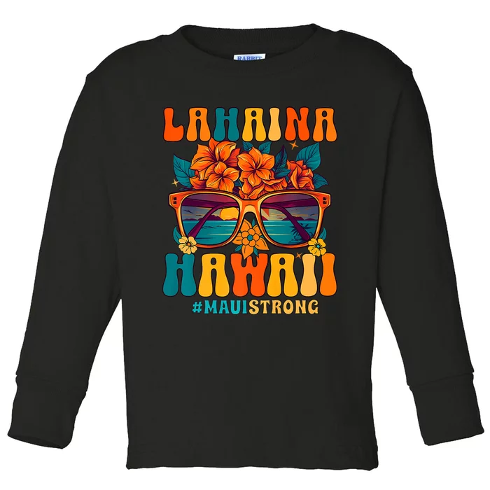 Groovy Retro Lahaina Pray For Maui Hawaii Strong Toddler Long Sleeve Shirt