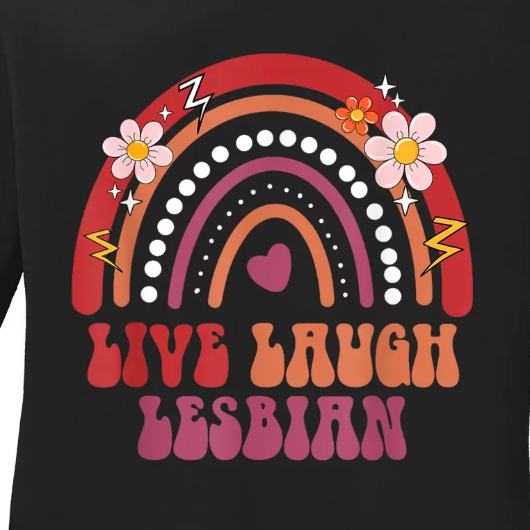 Groovy Retro Live Laugh Lesbian Pride LGBTQ+ Pride Month Ladies Long Sleeve Shirt