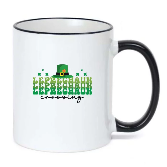 Groovy Retro Leprechaun Crossing Funny St Patrick Day Shamrock Black Color Changing Mug