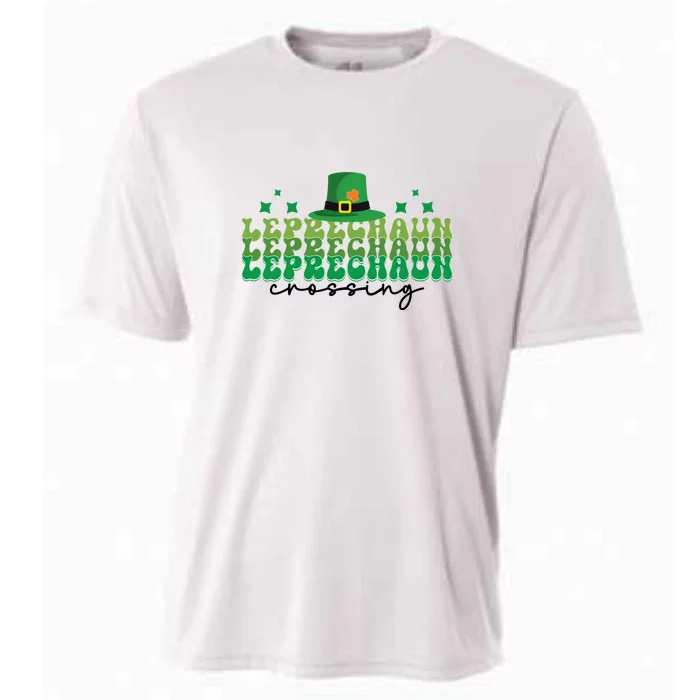 Groovy Retro Leprechaun Crossing Funny St Patrick Day Shamrock Cooling Performance Crew T-Shirt