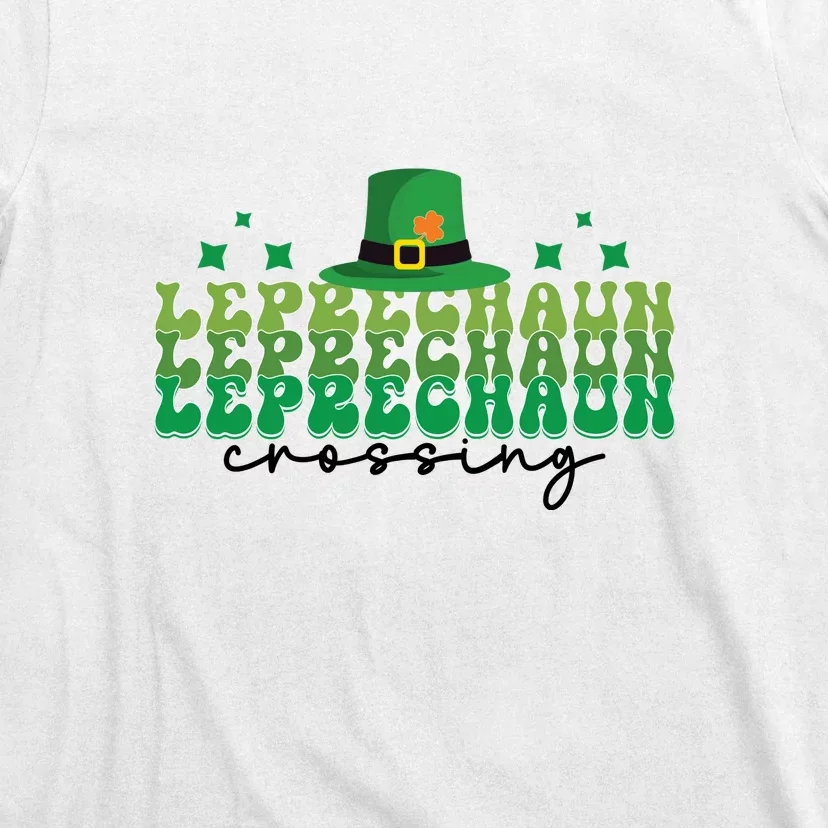 Groovy Retro Leprechaun Crossing Funny St Patrick Day Shamrock T-Shirt