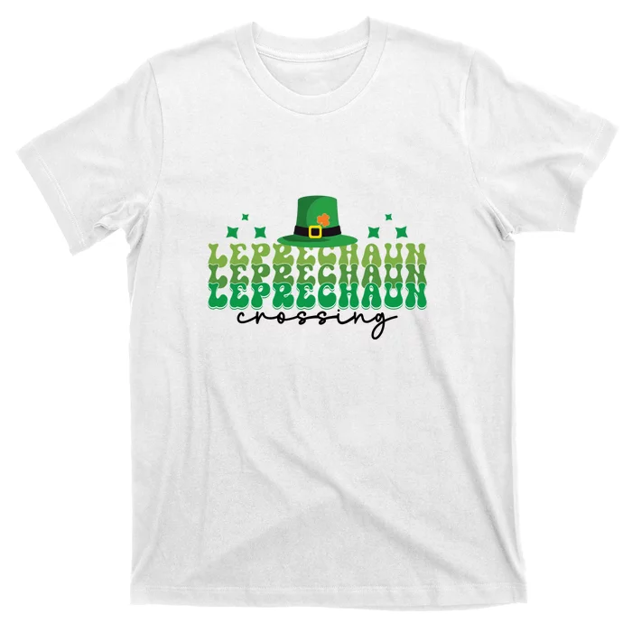 Groovy Retro Leprechaun Crossing Funny St Patrick Day Shamrock T-Shirt