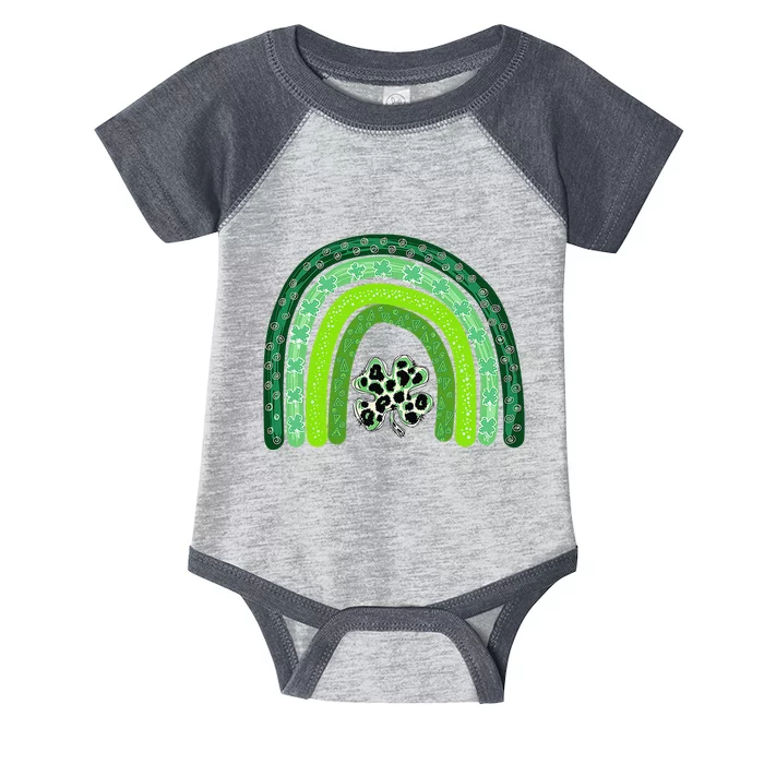 Green Rainbow Leopard Lucky Shamrock Irish St Patricks Day Infant Baby Jersey Bodysuit