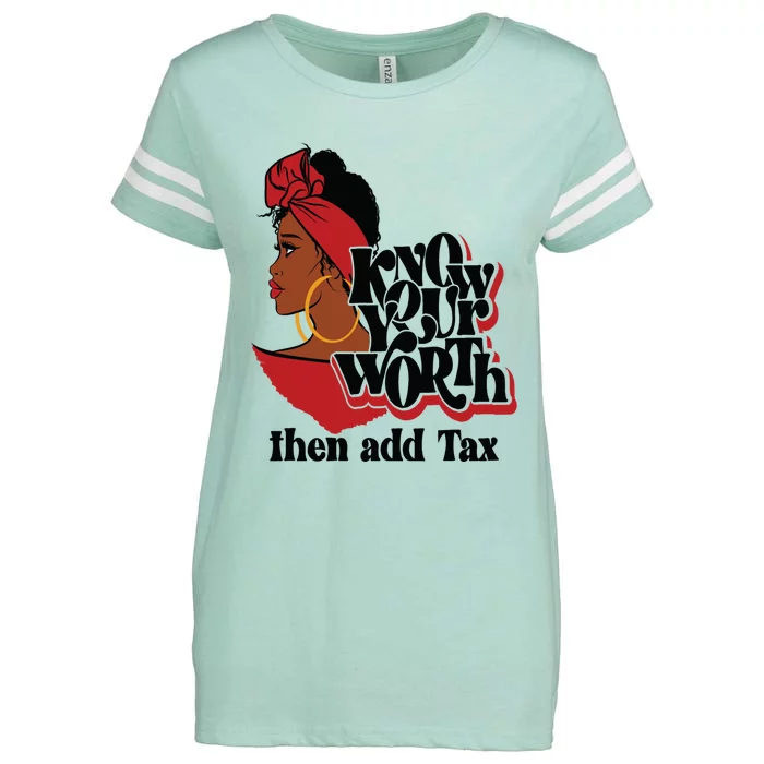 Gift Red Lips Know Your Worth Then Add Tax Black Queen Gift Enza Ladies Jersey Football T-Shirt