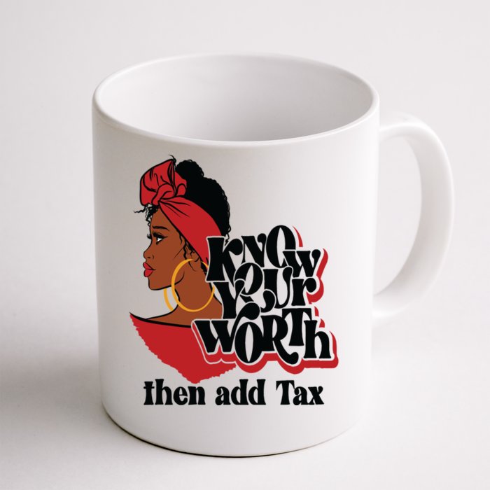 Gift Red Lips Know Your Worth Then Add Tax Black Queen Gift Front & Back Coffee Mug