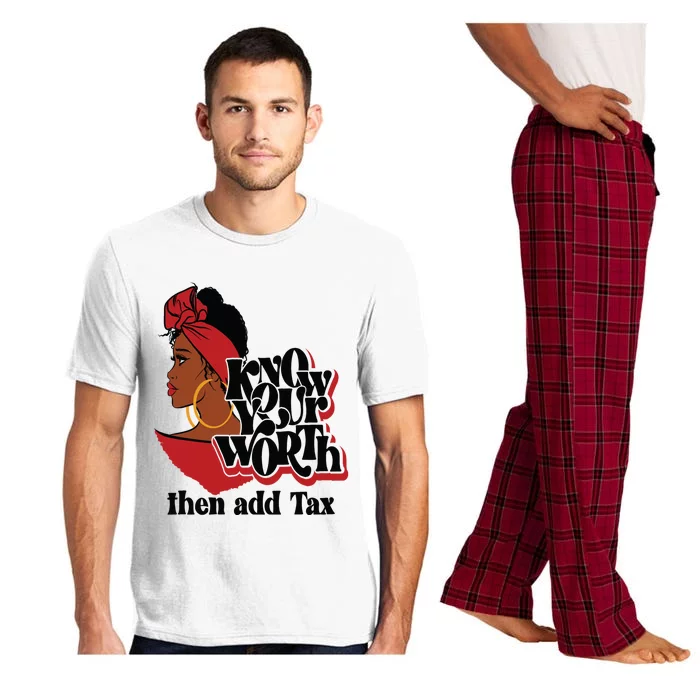 Gift Red Lips Know Your Worth Then Add Tax Black Queen Gift Pajama Set