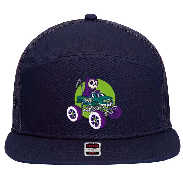 Grim Reaper Monster Truck 7 Panel Mesh Trucker Snapback Hat