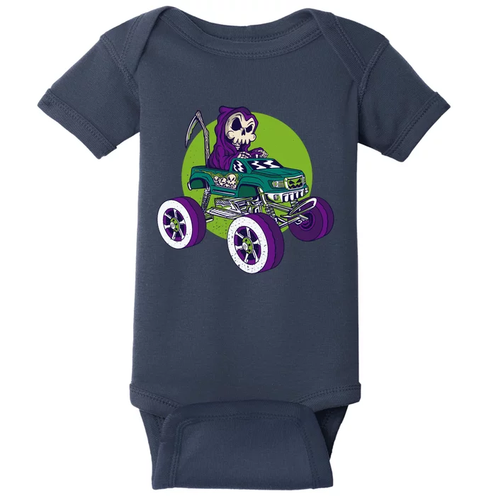 Grim Reaper Monster Truck Baby Bodysuit