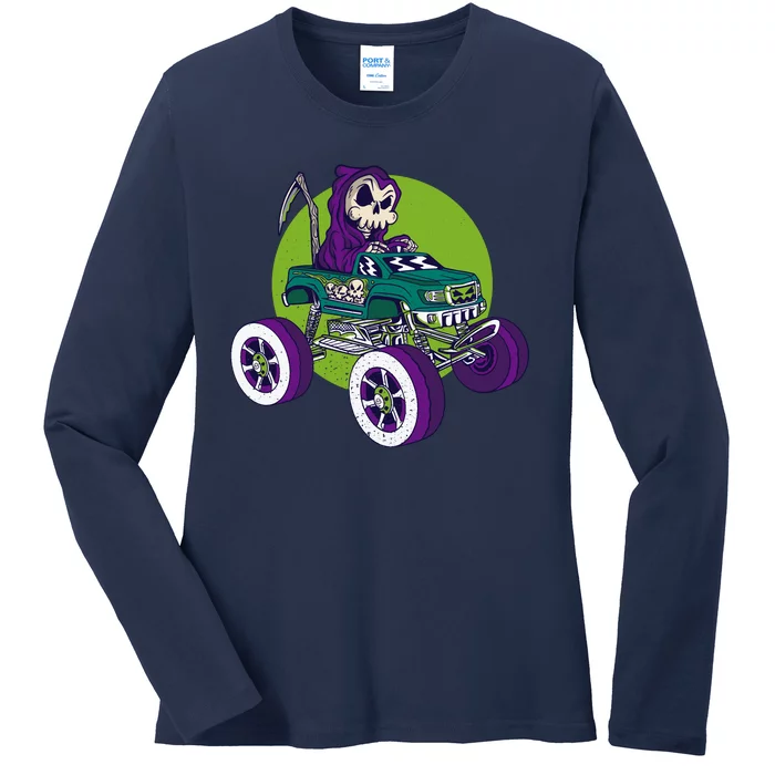 Grim Reaper Monster Truck Ladies Long Sleeve Shirt