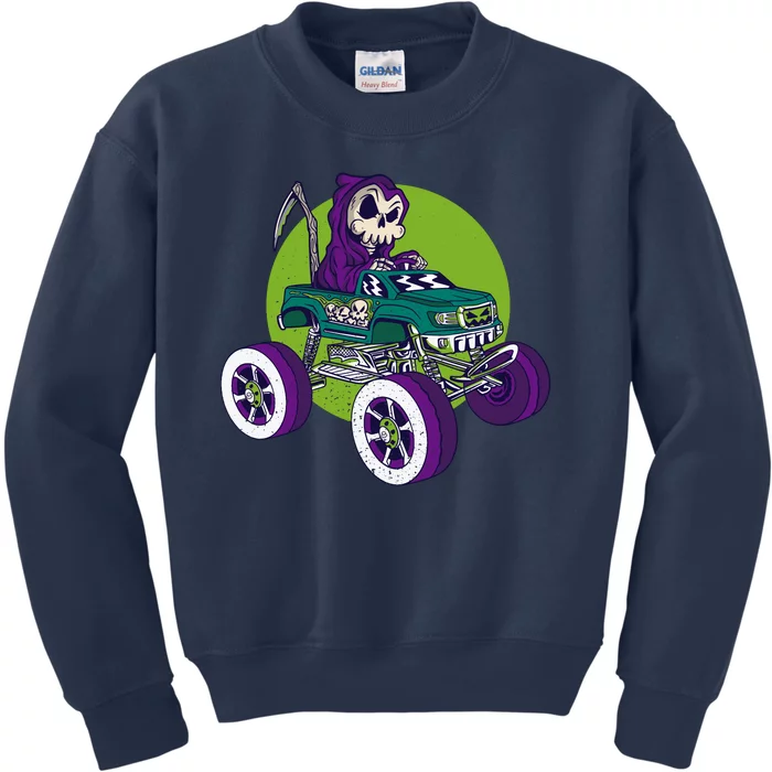 Grim Reaper Monster Truck Kids Sweatshirt