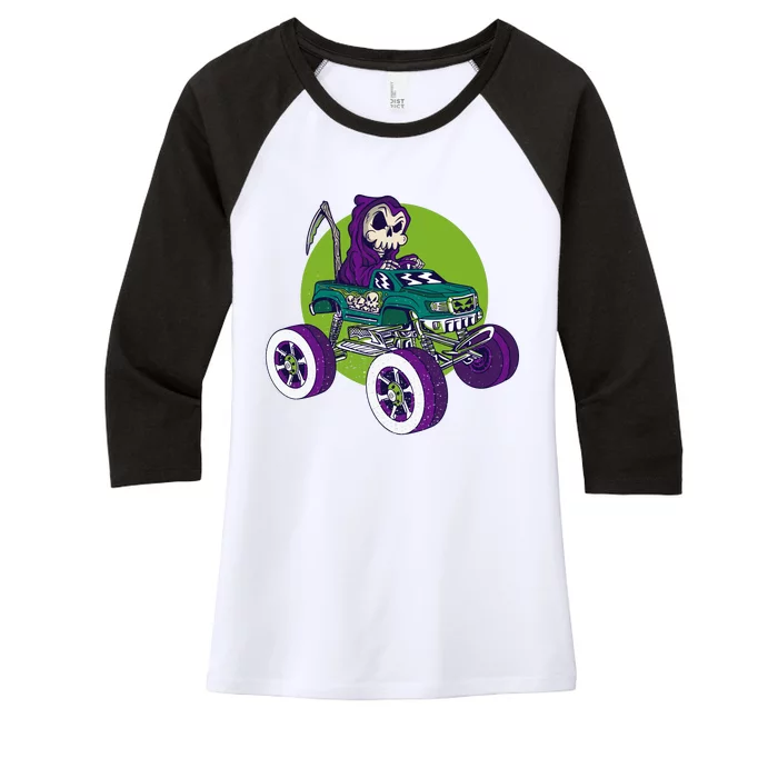 Grim Reaper Monster Truck Women's Tri-Blend 3/4-Sleeve Raglan Shirt