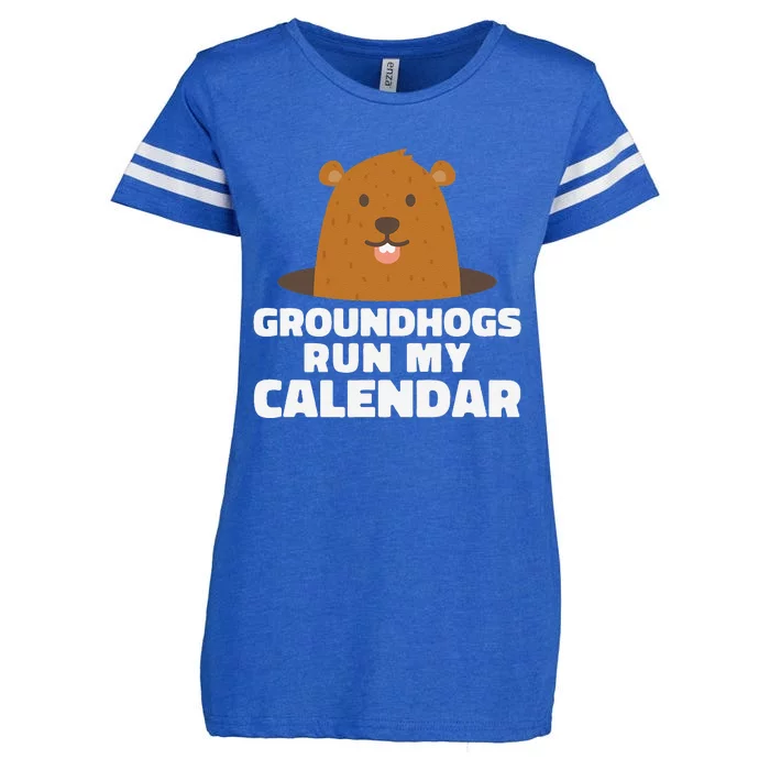 Groundhogs Run My Calendar February Weather Winter Spring Enza Ladies Jersey Football T-Shirt