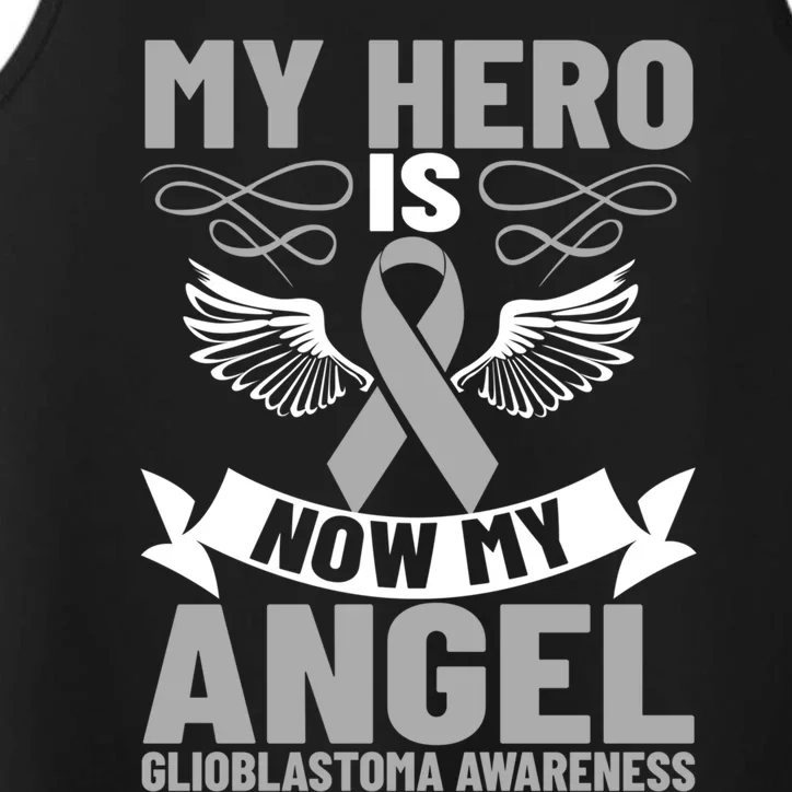 Gray Ribbon My Hero Is Now My Angel Glioblastoma Cancer Meaningful Gift Performance Tank